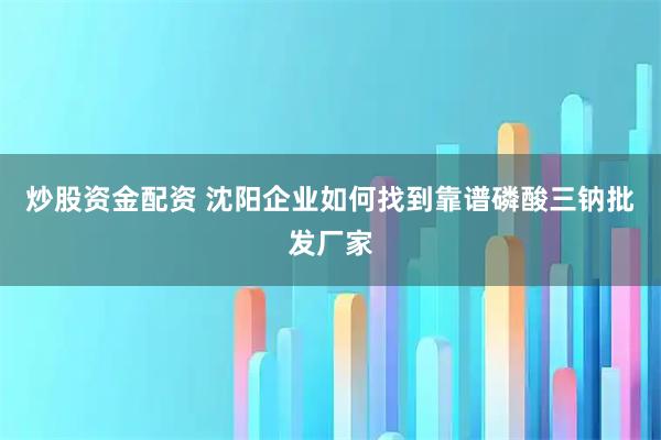 炒股资金配资 沈阳企业如何找到靠谱磷酸三钠批发厂家